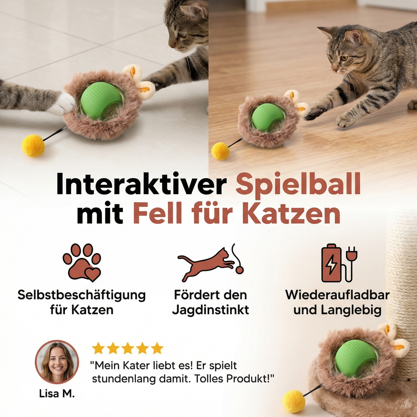 Interaktiver Spielball mit Fell für Katzen