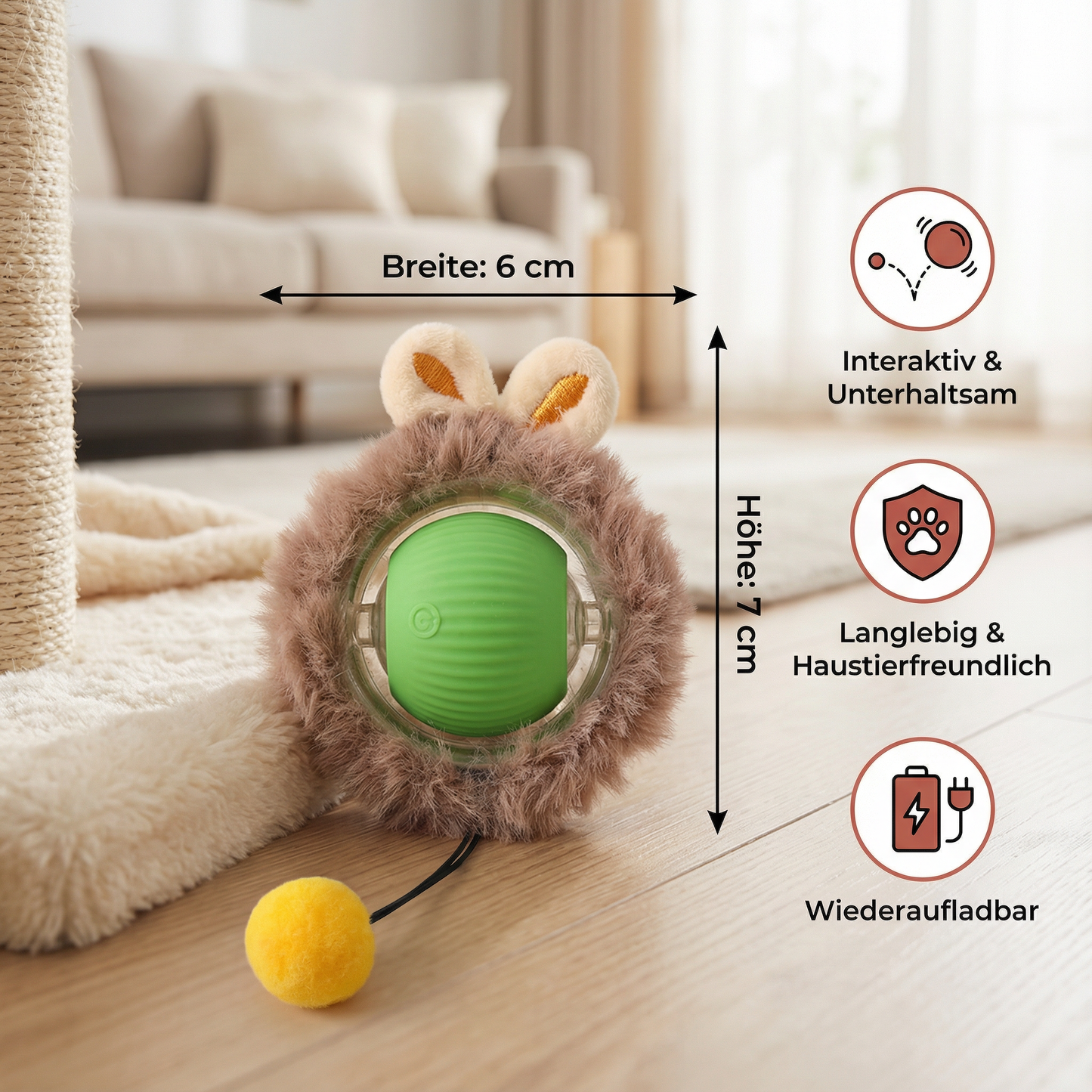 Interaktiver Spielball mit Fell für Katzen