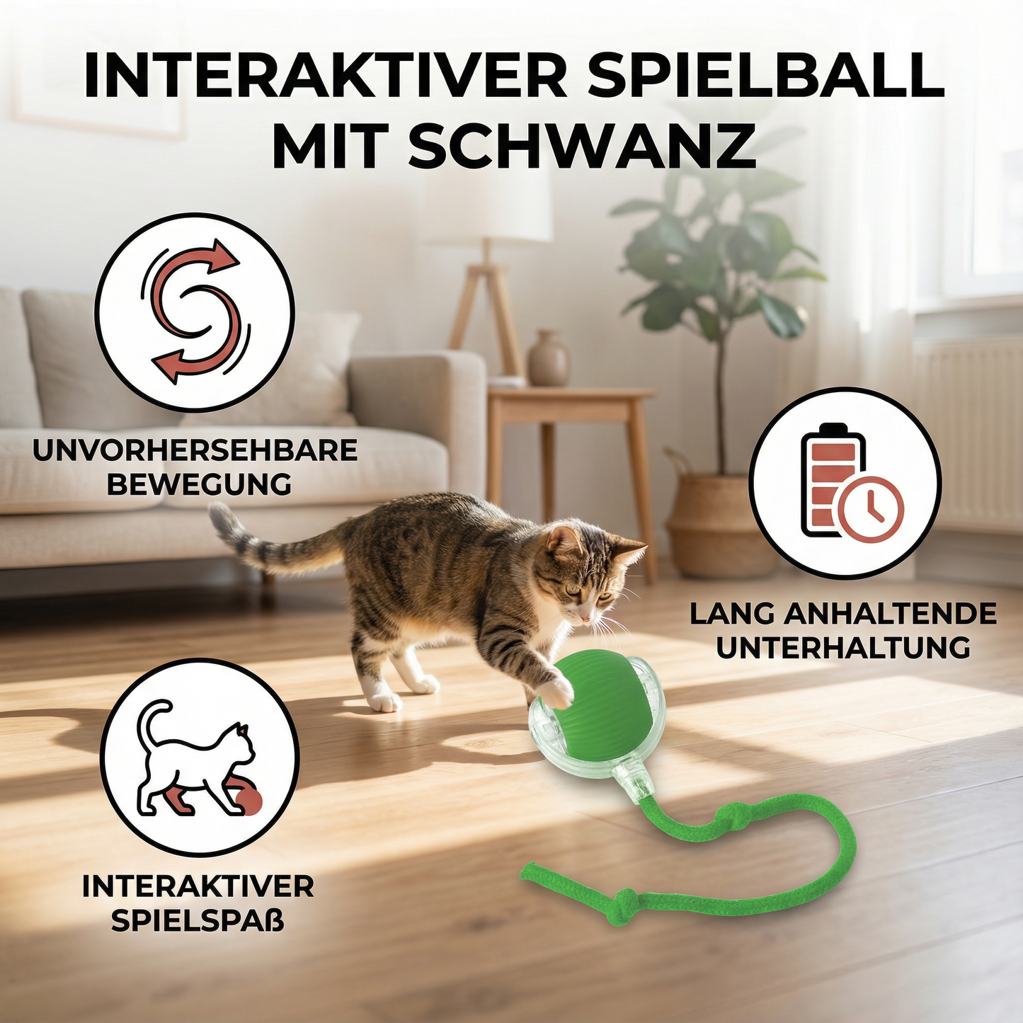 Interaktiver Spielball mit Schwanz für Katzen