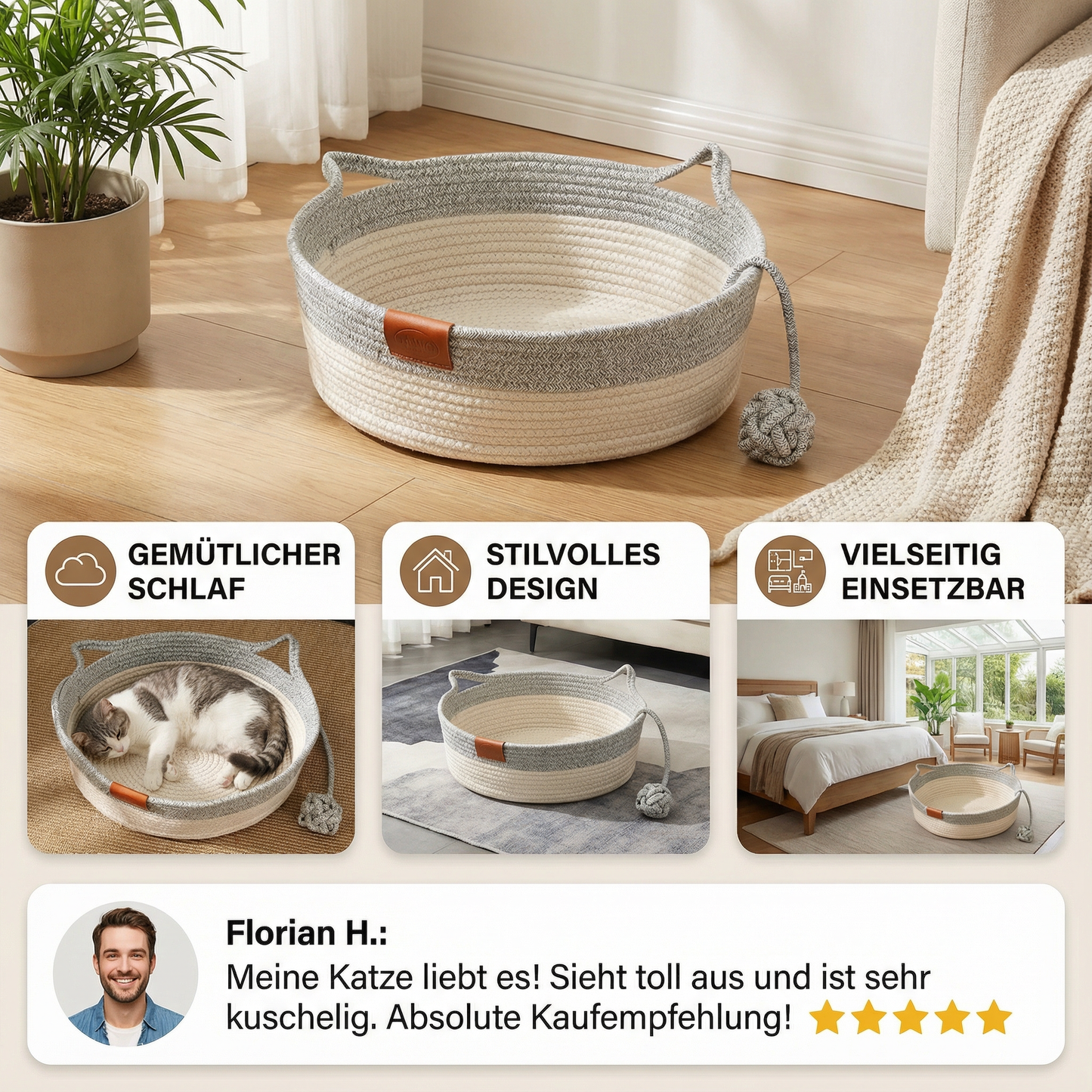 Handgewebtes Baumwollseil-Katzenbett