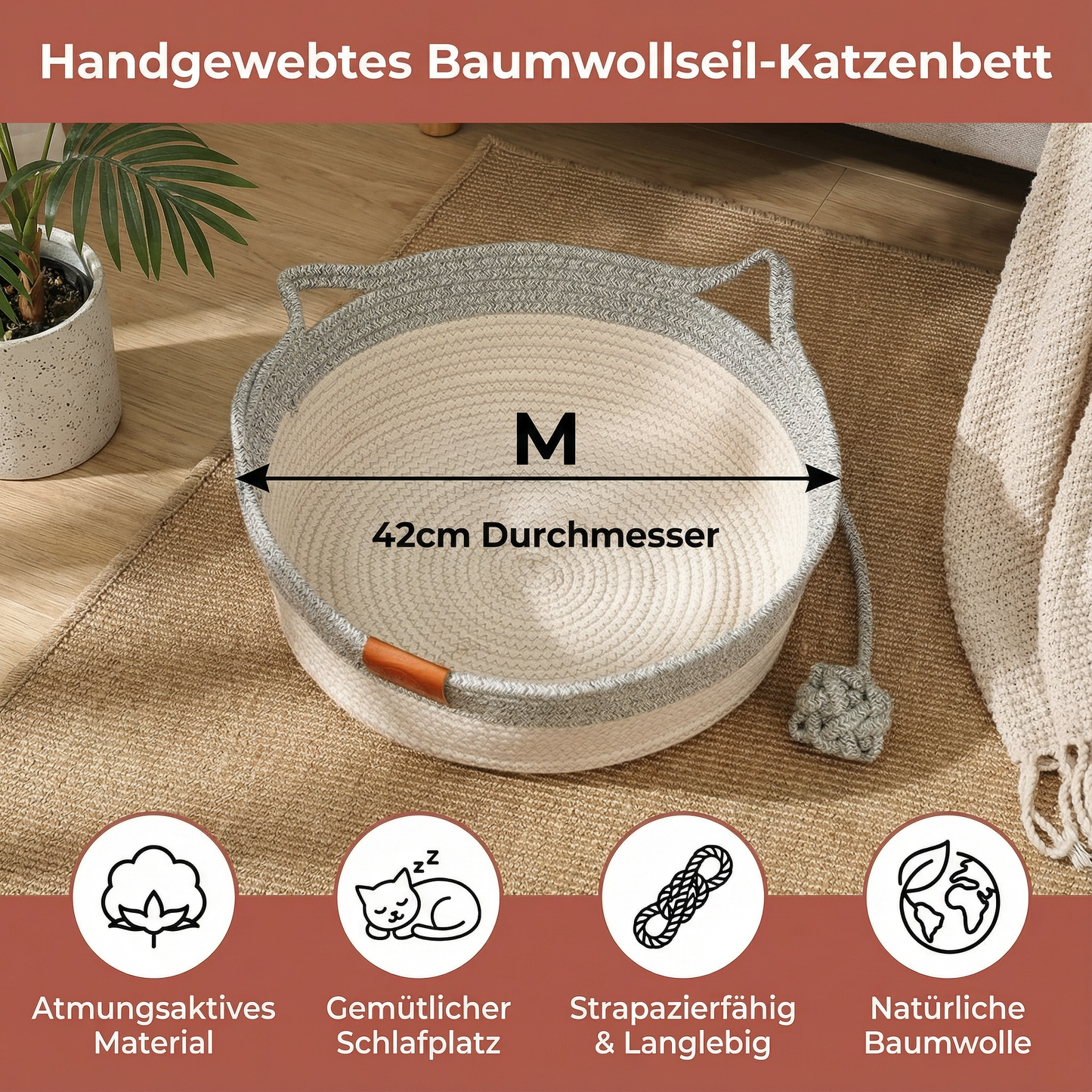 Handgewebtes Baumwollseil-Katzenbett