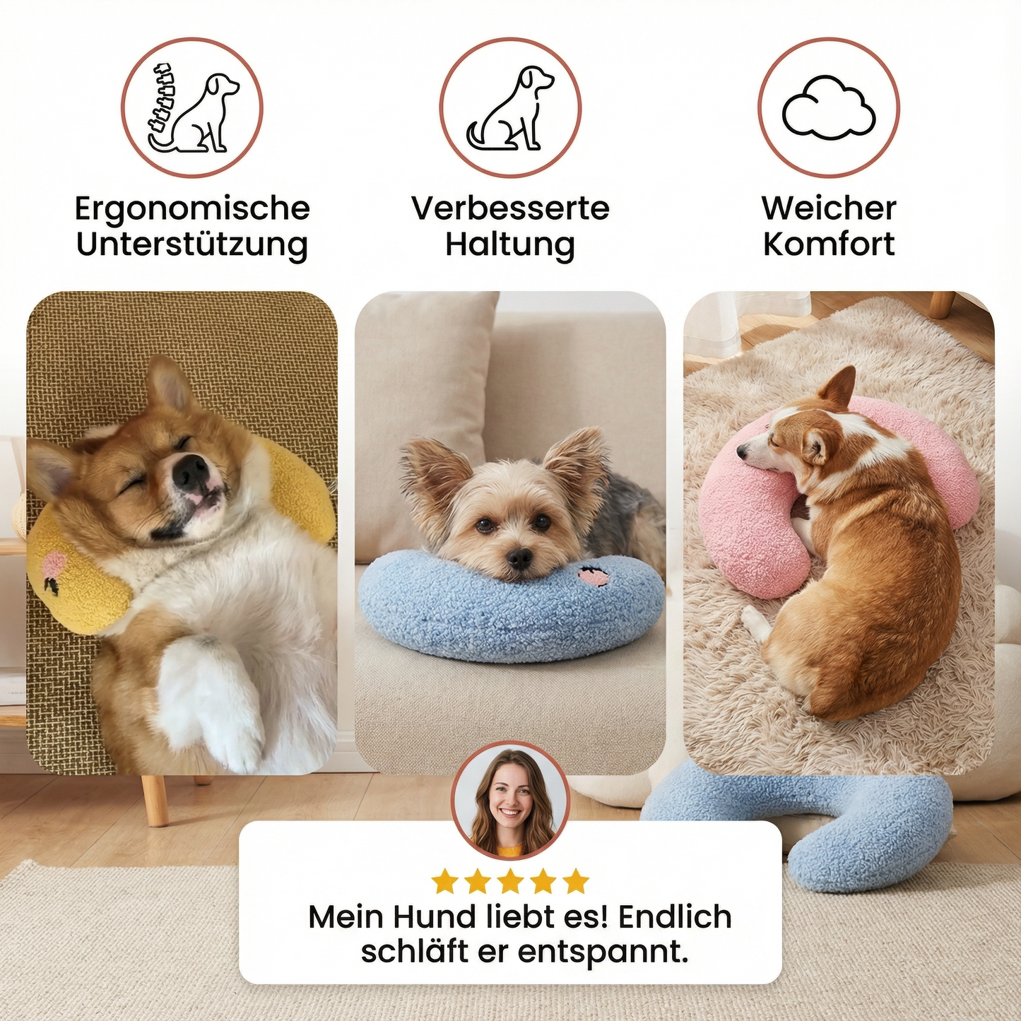 Ergonomisches Hunde Stützkissen für Gesunde Haltung
