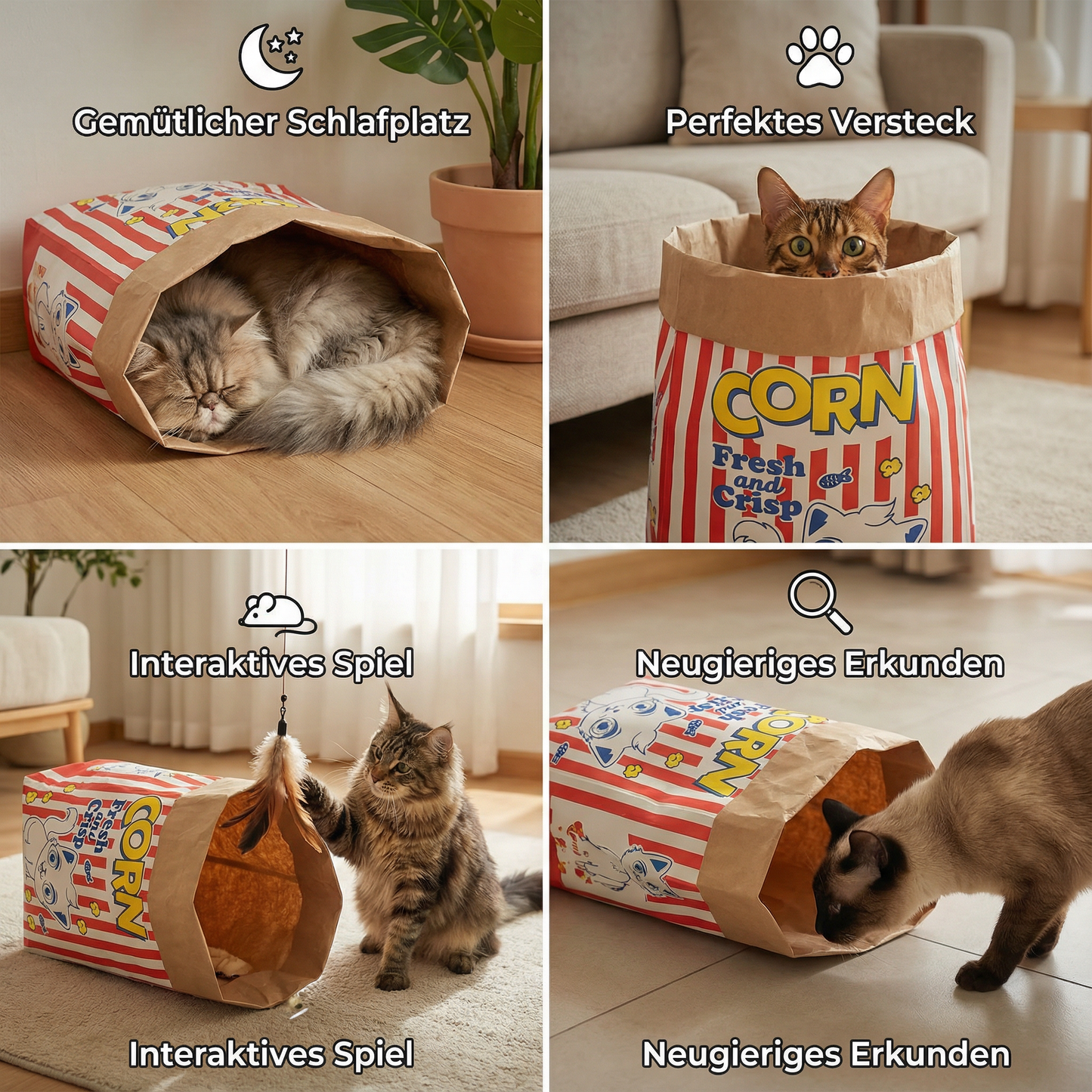 Katzen Schlaf & Spiel Karton Popcorn Tüte