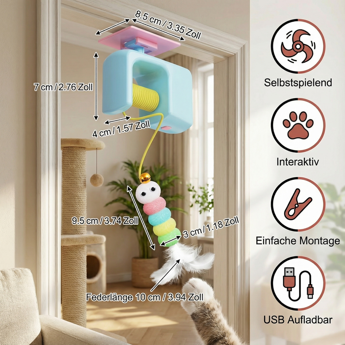 Interaktives Tür Yo-Yo Katzenspiel mit Selbstspiel-Funktion