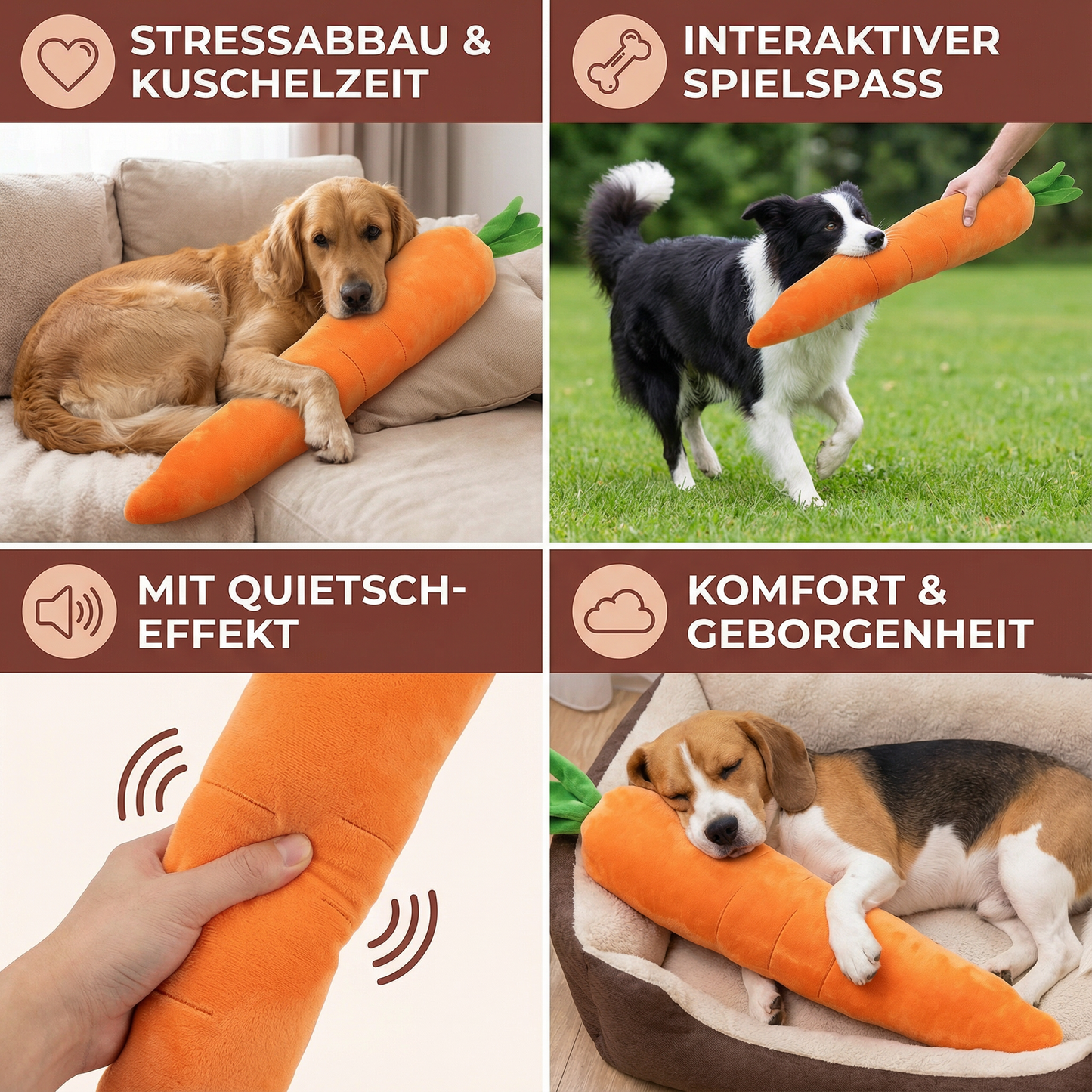 Quietschende Karotte Hundespielzeug zum Stressabbau und Spielen