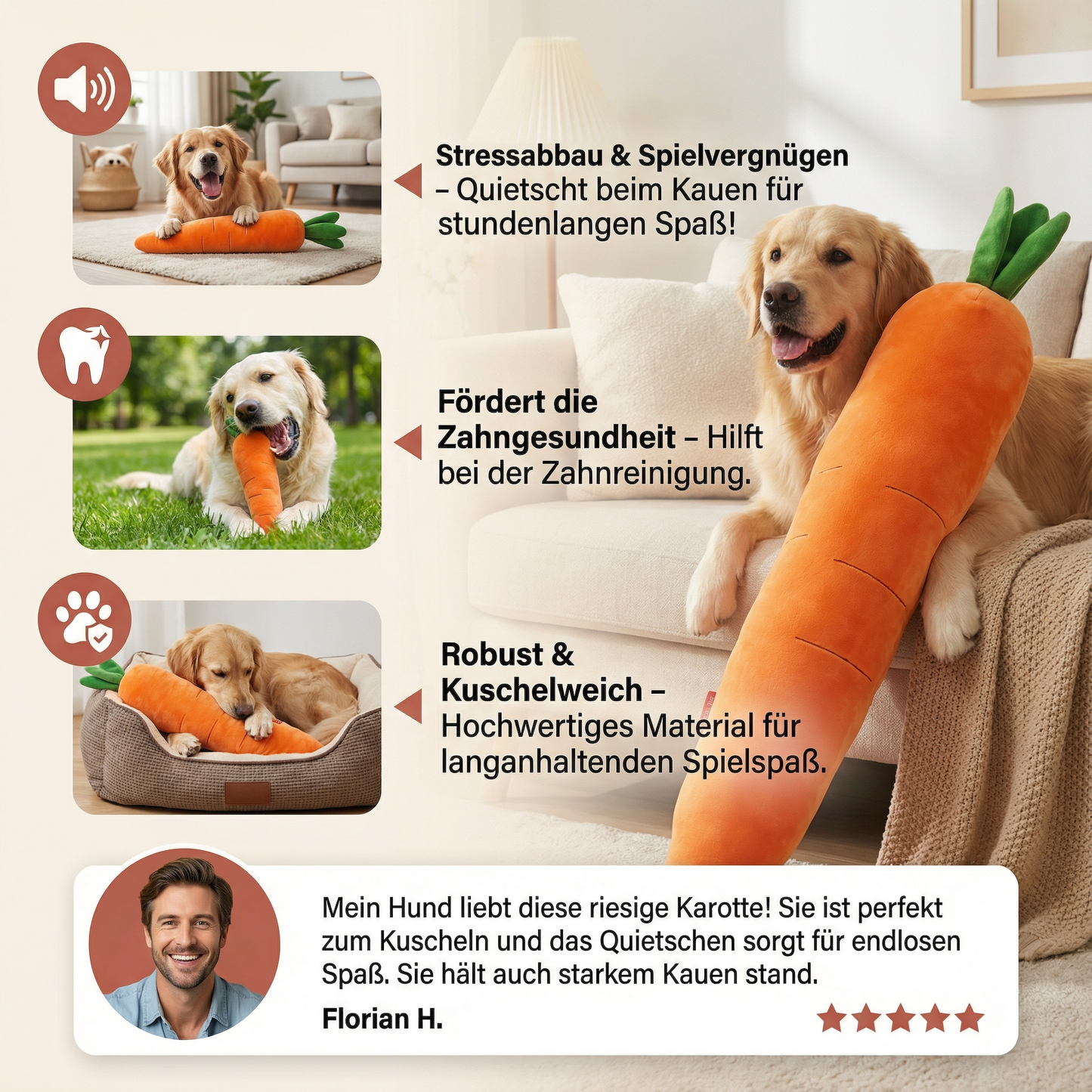 Quietschende Karotte Hundespielzeug zum Stressabbau und Spielen