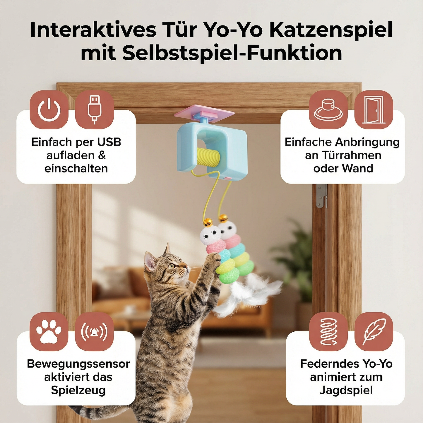 Interaktives Tür Yo-Yo Katzenspiel mit Selbstspiel-Funktion