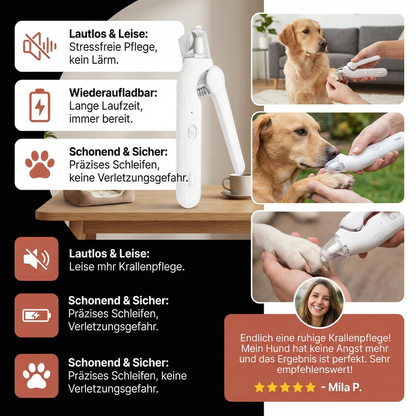 2in1 Lautloses Krallenzwick und -schleifgerät für Hunde – Leise, Wiederaufladbar & Schonend