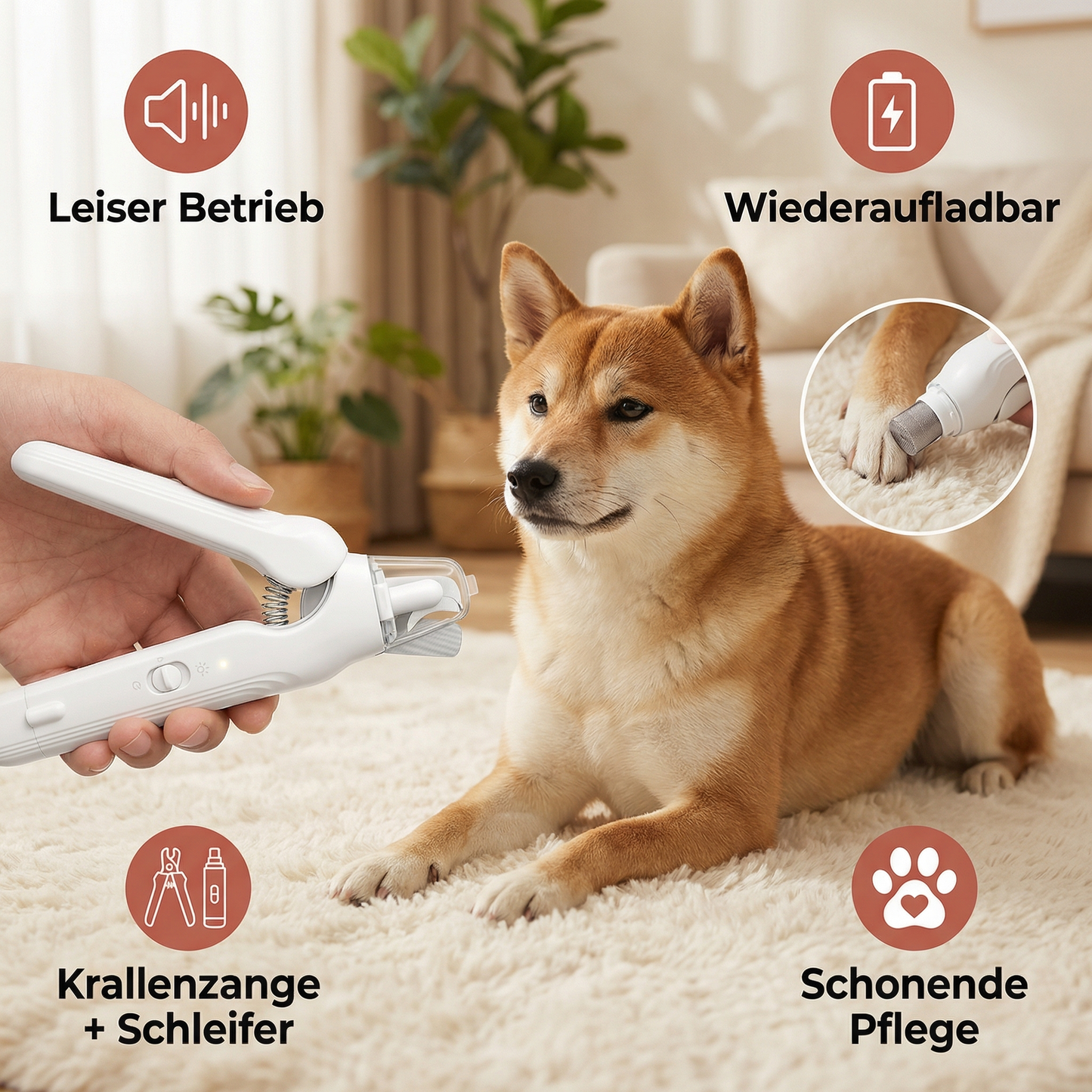 2in1 Lautloses Krallenzwick und -schleifgerät für Hunde – Leise, Wiederaufladbar & Schonend