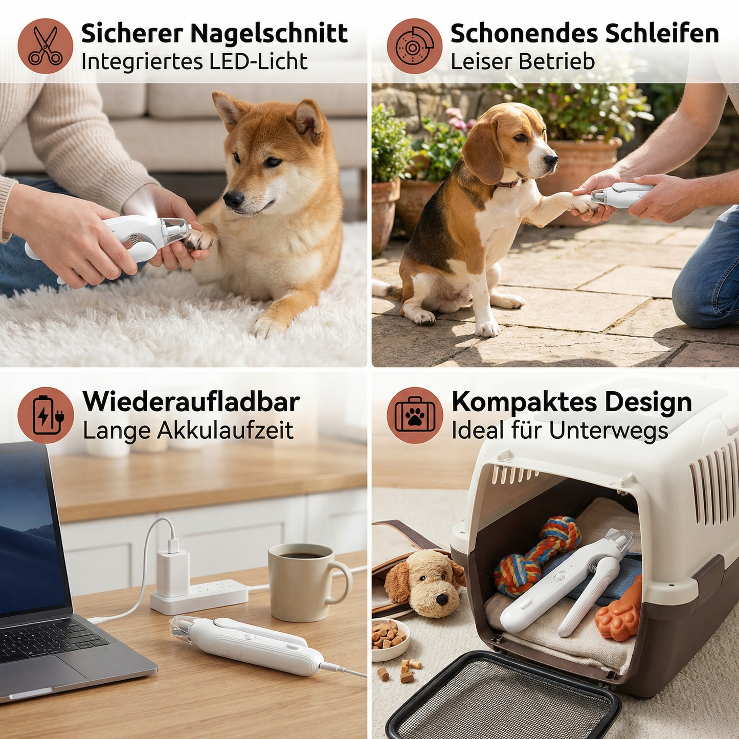 2in1 Lautloses Krallenzwick und -schleifgerät für Hunde – Leise, Wiederaufladbar & Schonend